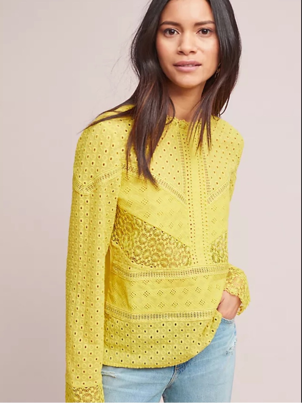 Anthropologie Burnham Lace Blouse in Bright Yellow by James Coviello